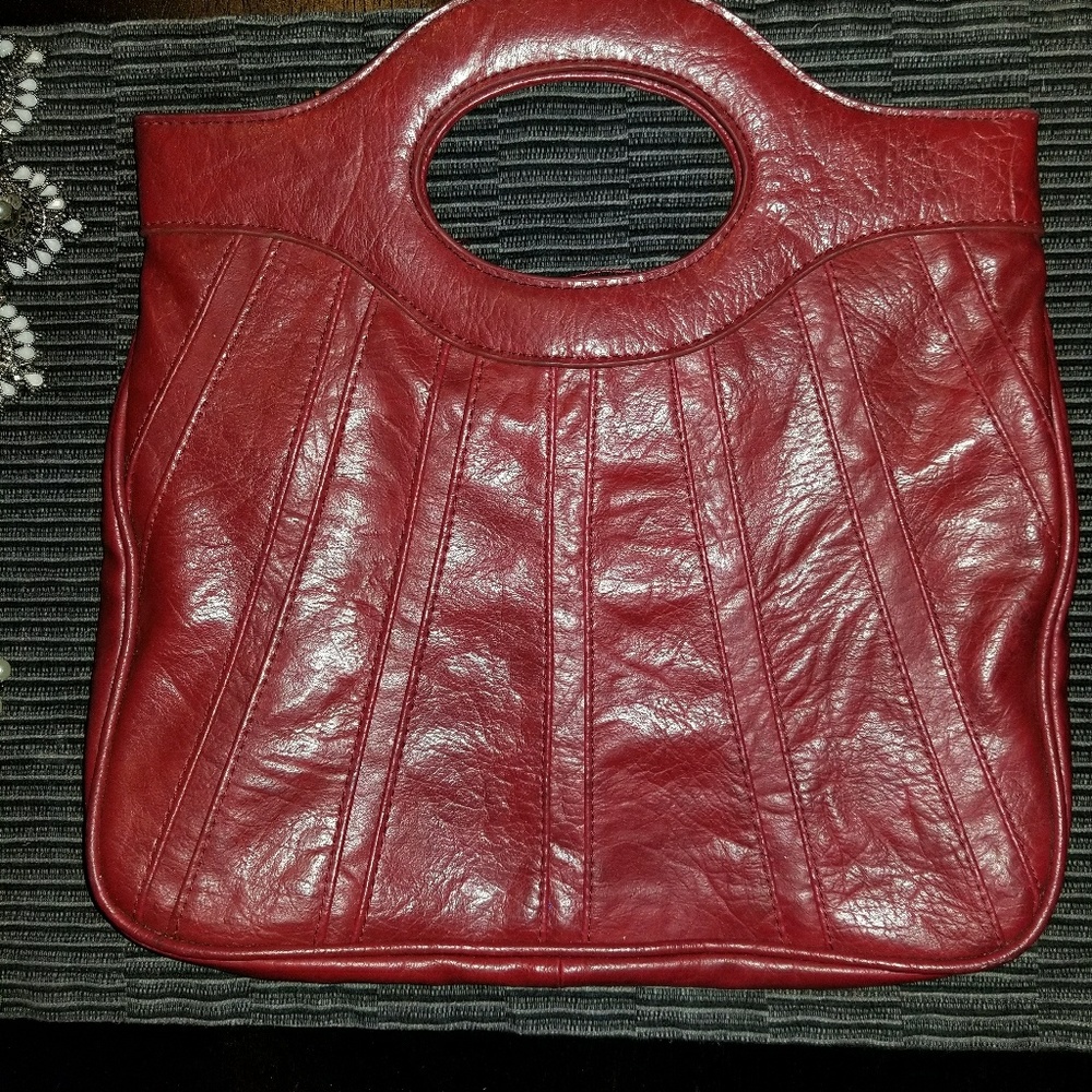 Vintage red leather large  clutch purse